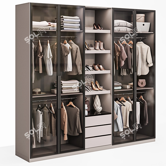 Modern Style Wardrobe System 3D model image 6