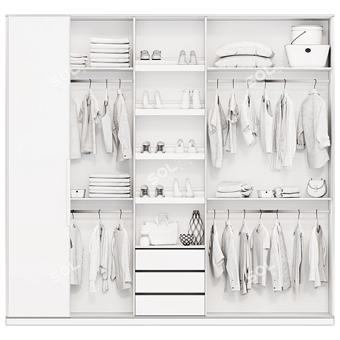 Modern Style Wardrobe System 3D model image 7