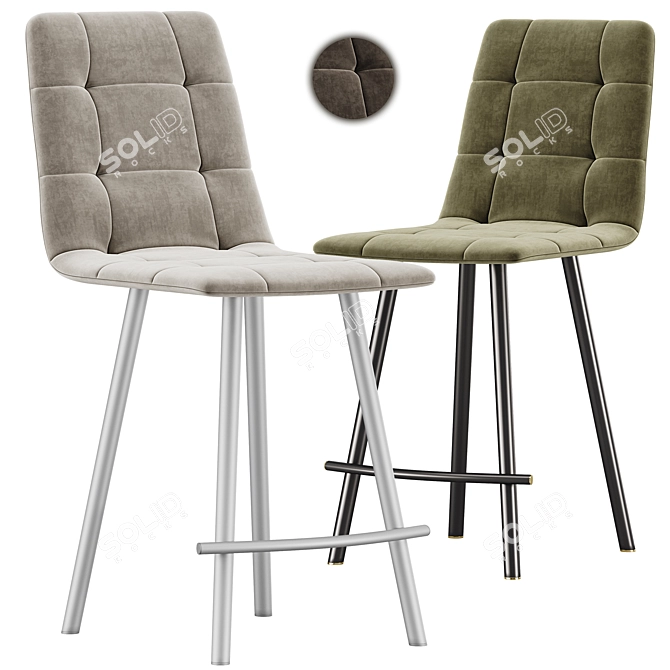 Laguna Bar Chair Velvet Upholstery 3D model image 1