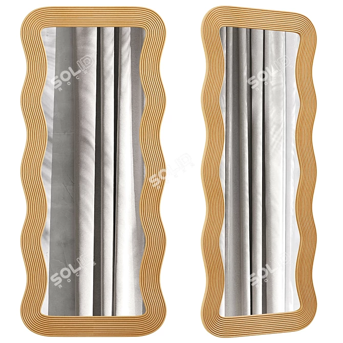 Wave-Shaped Rattan Mirror Kiza 3D model image 3