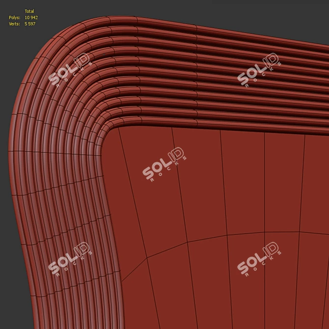 Wave-Shaped Rattan Mirror Kiza 3D model image 5