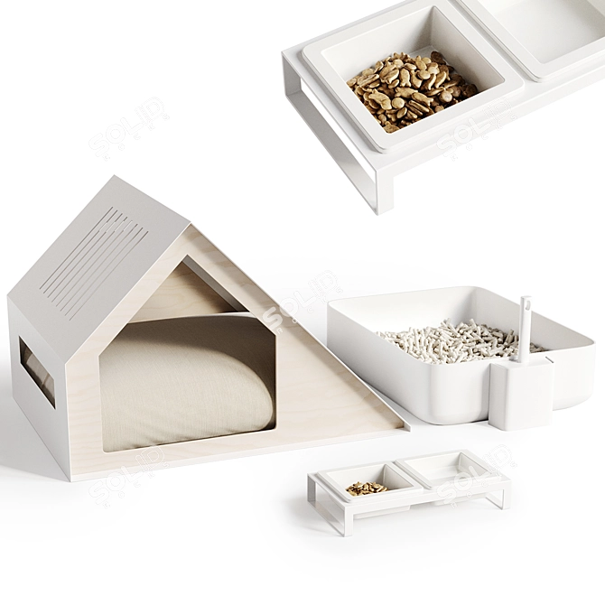 Pet Accessories Set with Housing 3D model image 1