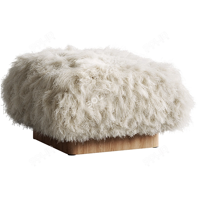 Cozy White Sheepskin Ottoman 3D model image 1