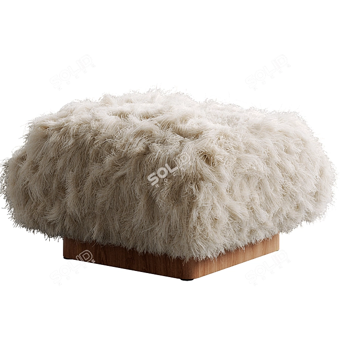 Cozy White Sheepskin Ottoman 3D model image 2