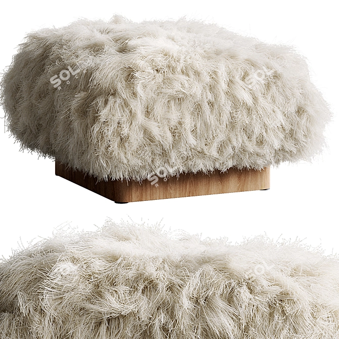 Cozy White Sheepskin Ottoman 3D model image 5