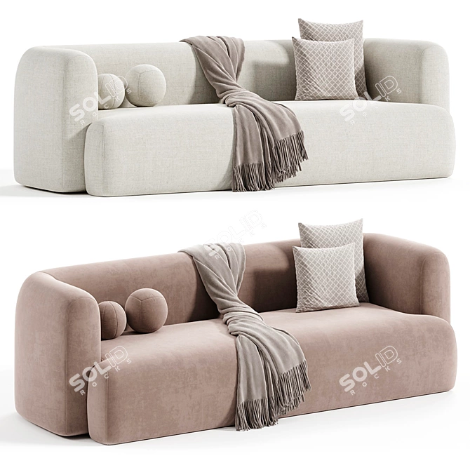 Soft Flannelette 3 Seater Sofa 3D model image 1