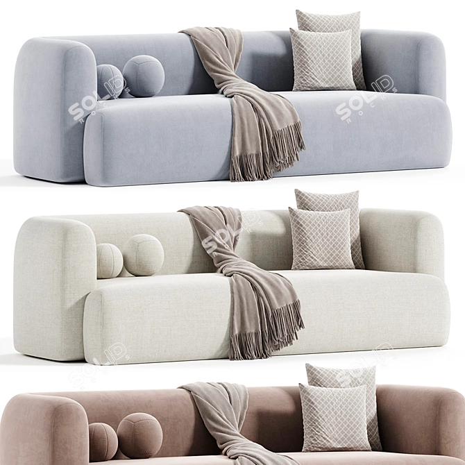 Soft Flannelette 3 Seater Sofa 3D model image 2