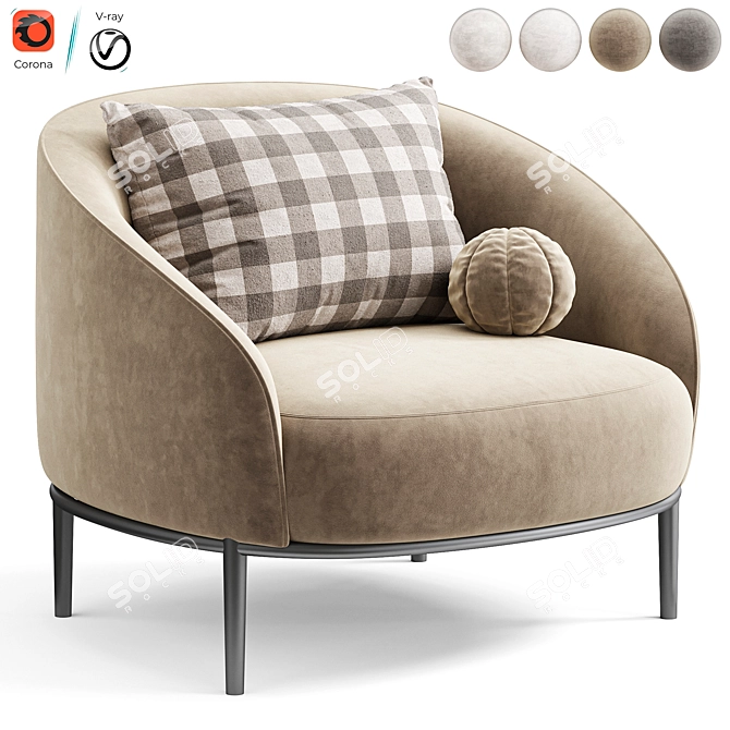 Elegant Wooden Armchair with Nesting Feature 3D model image 4