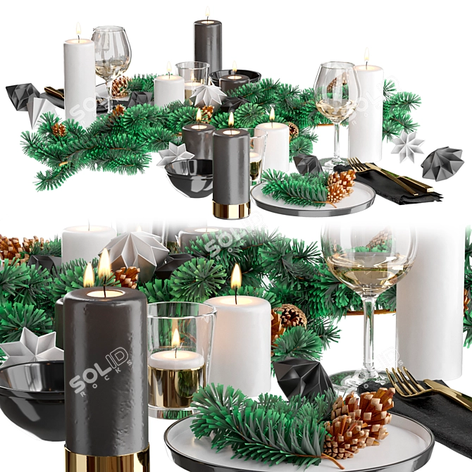 Festive New Year Table Setting 3D model image 1