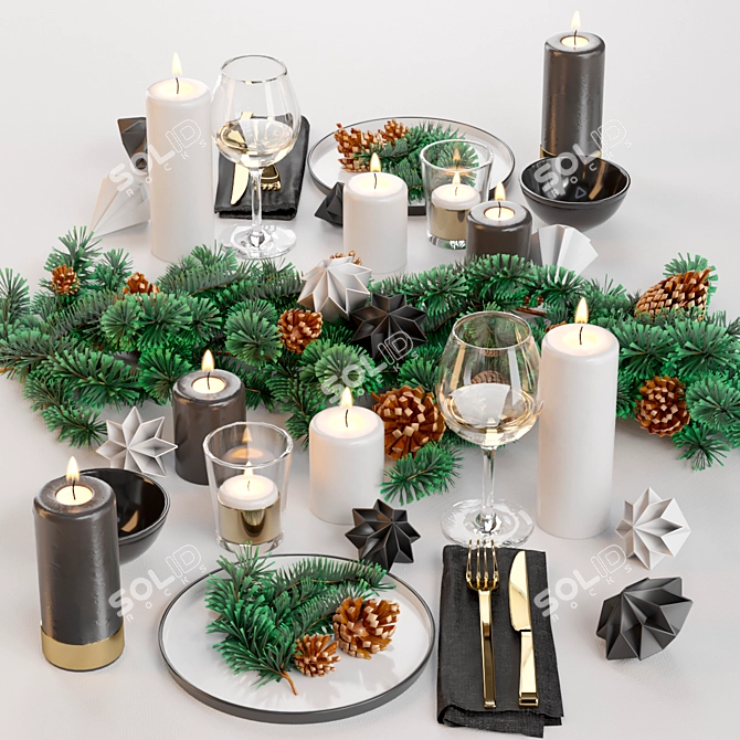 Festive New Year Table Setting 3D model image 2
