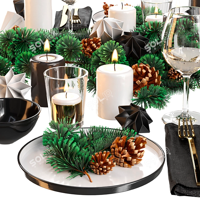Festive New Year Table Setting 3D model image 3