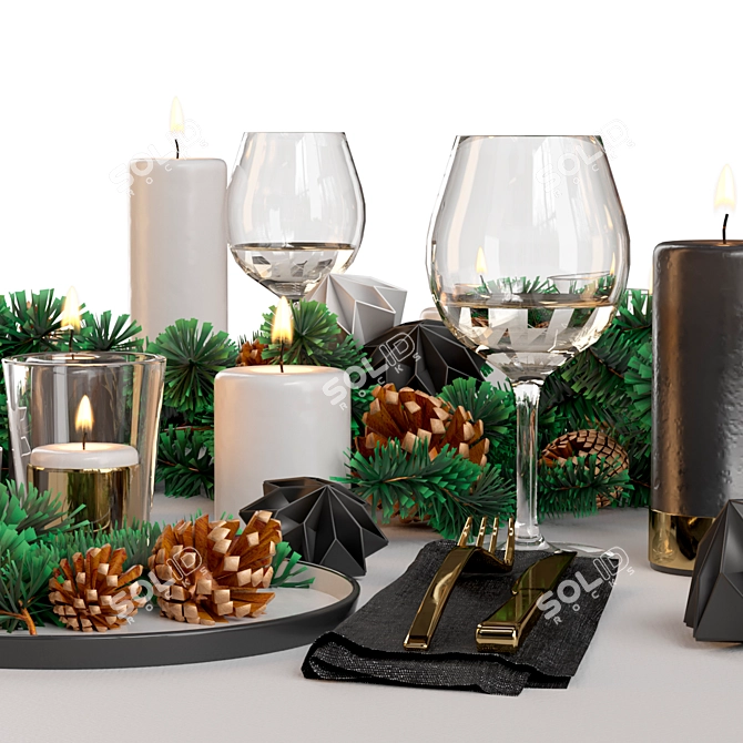 Festive New Year Table Setting 3D model image 4