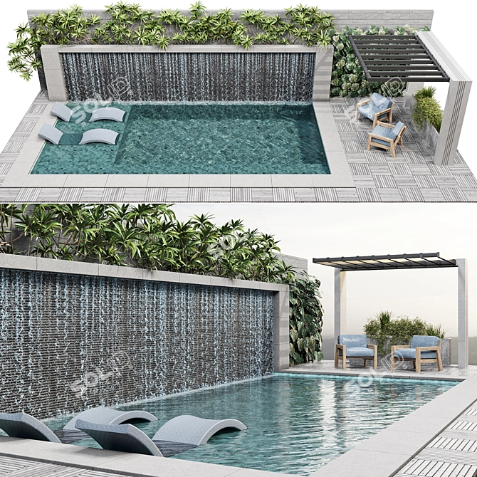 Luxury Pool and Landscape Elements 3D model image 7