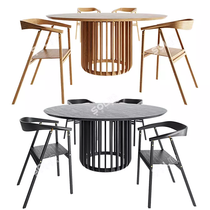 Modern Round Table & Chair 3D model image 1