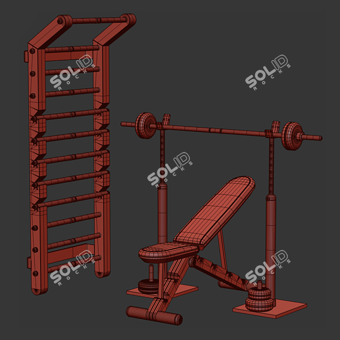 High Detail Gym Equipment Set 3D model image 4