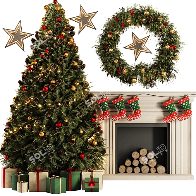 Vintage Christmas Tree Set 2016 3D model image 1