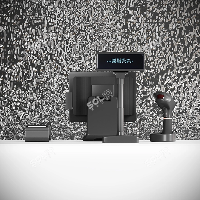 Modern Reception POS Terminal Set 3D model image 4