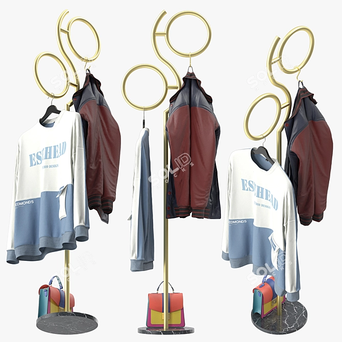 Elegant Golden Hallway Clothes Stand 3D model image 2