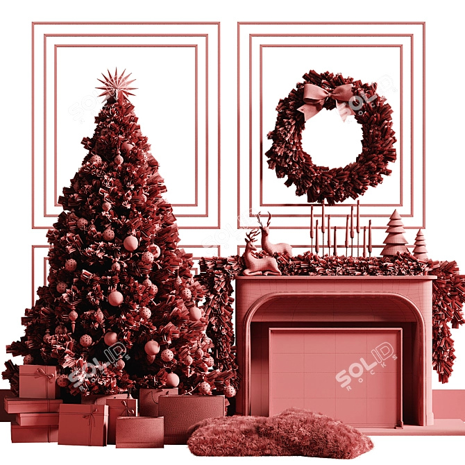 Christmas Tree with Fireplace 2150mm 3D model image 3