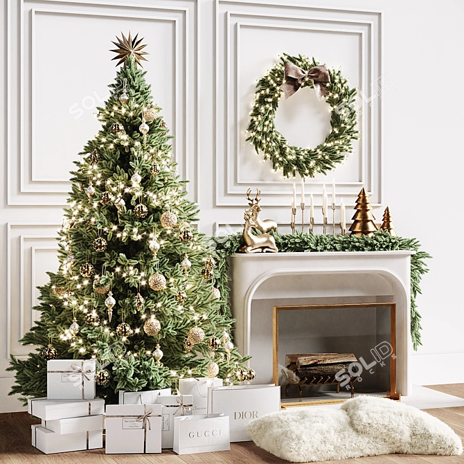 Christmas Tree with Fireplace 2150mm 3D model image 6