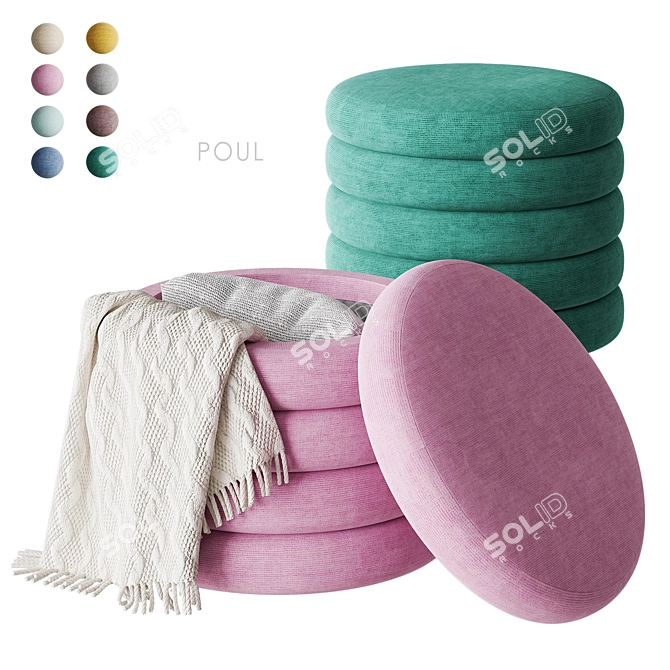 Colorful Scandinavian Poul Pouf 3D model image 3