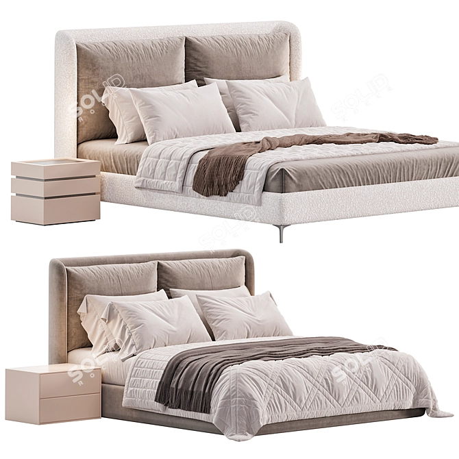 Beige Leather Modern Bed 3D model image 1