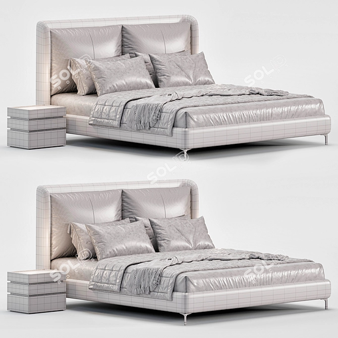 Beige Leather Modern Bed 3D model image 7