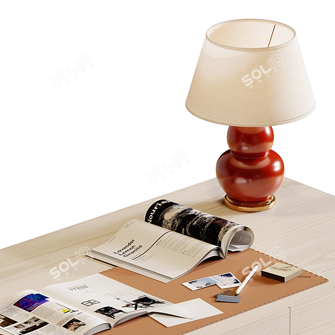 Modern Oak Desk & Lamp 3D model image 4