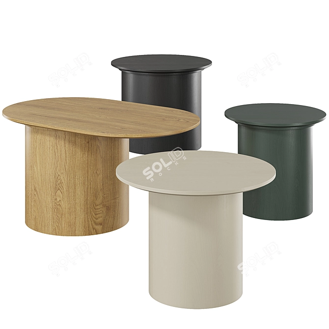 Oval Table Set with Varying Sizes 3D model image 1