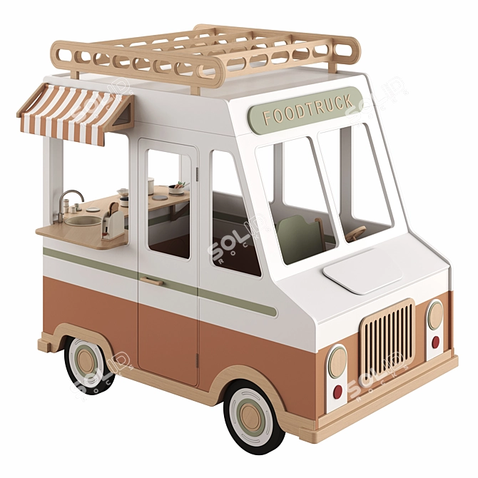 Wooden Food Truck Toy 3D model image 1