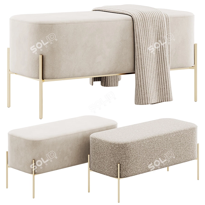 Velvet Upholstered Harper Bench 3D model image 2