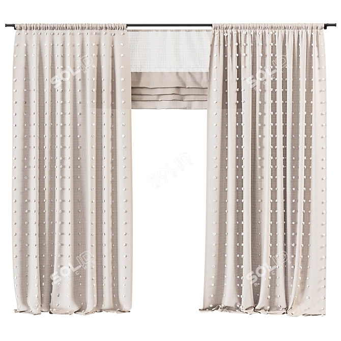 Pompons Linen Curtains for Kids 3D model image 1