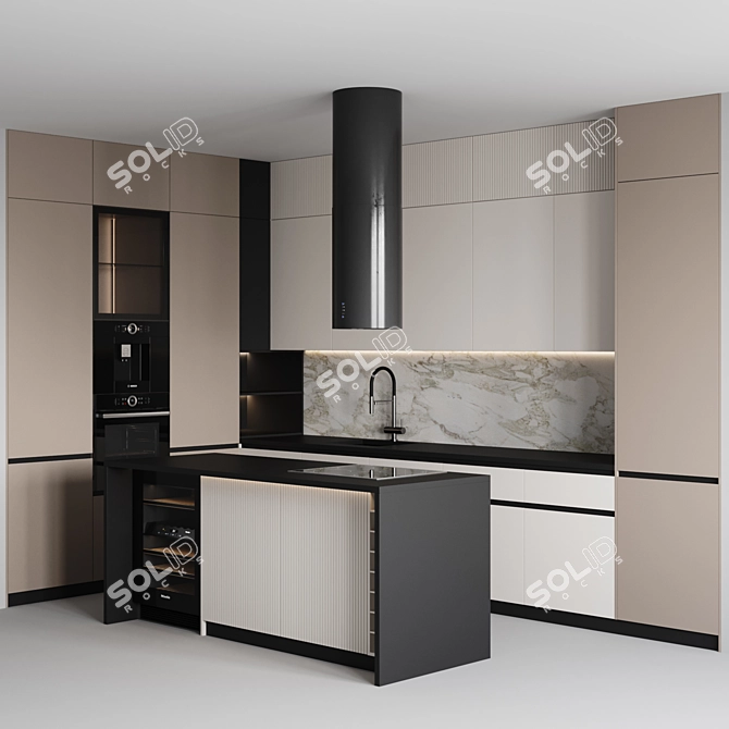 Customizable Modern Kitchen Design 3D model image 2