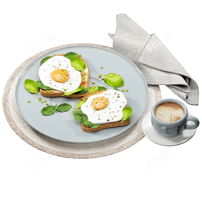 Title: Morning Egg Breakfast Plate 3D model image 1