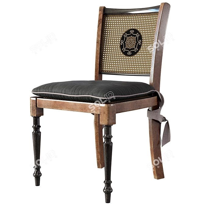 Elegant Wicker and Wood Chair 3D model image 1