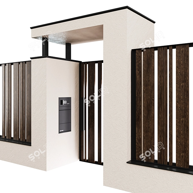 Modern Fence with Mailbox & Canopy 3D model image 2