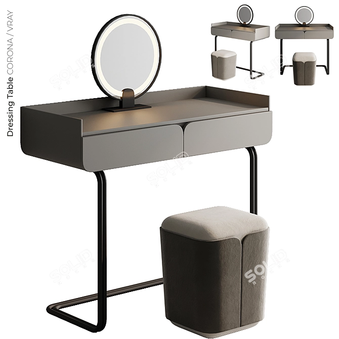 Modern White Vanity Dresser Table 3D model image 1