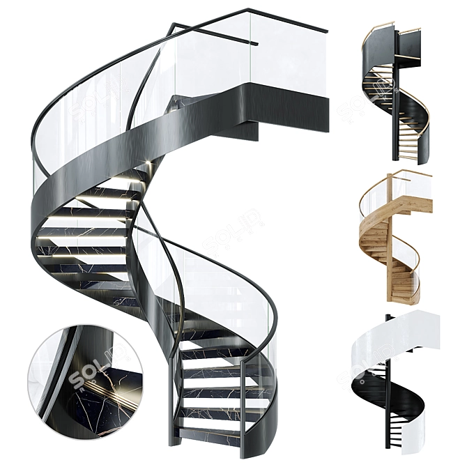 Luxury Spiral Staircases Set 2 3D model image 1