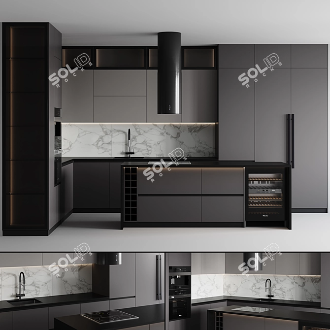 Customizable Modern Kitchen Set 3D model image 1