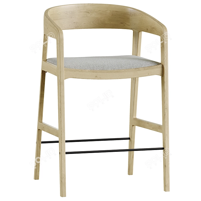 Grey Oak Semi-Bar Stool 3D model image 2