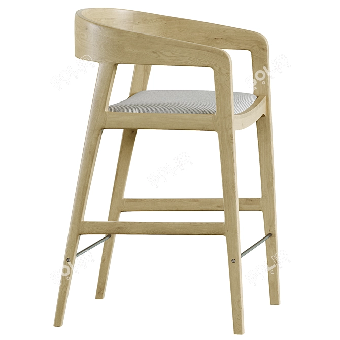 Grey Oak Semi-Bar Stool 3D model image 3