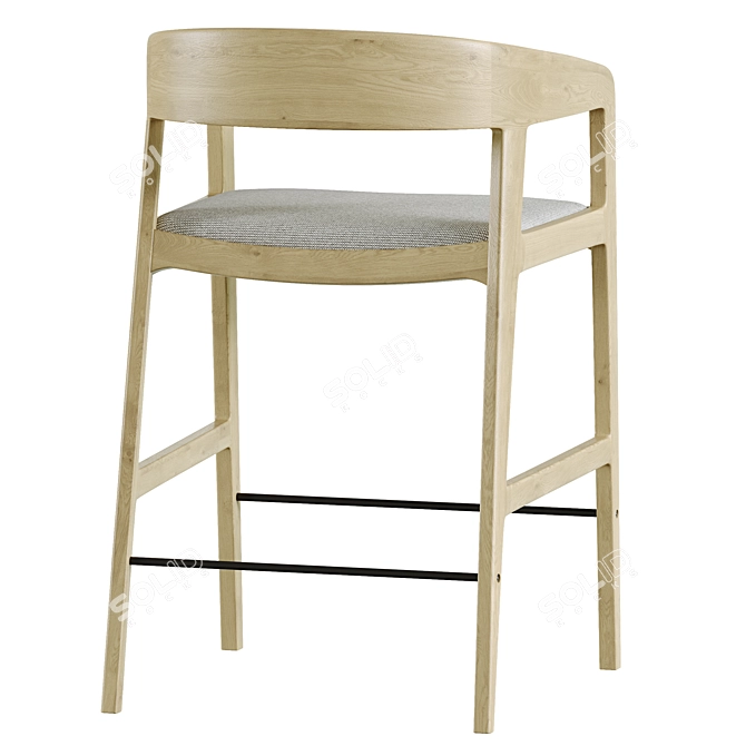 Grey Oak Semi-Bar Stool 3D model image 4