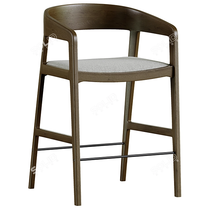 Grey Oak Semi-Bar Stool 3D model image 5