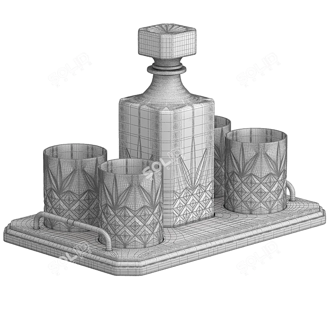 Elegant Carafe Tray Set 3D model image 3