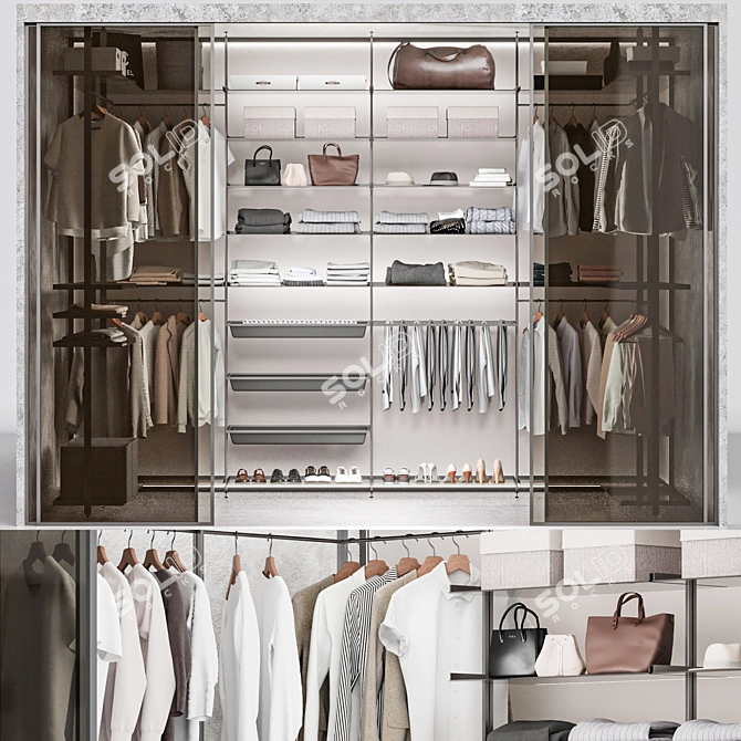 Modern Style Wardrobe System with Storage 3D model image 1