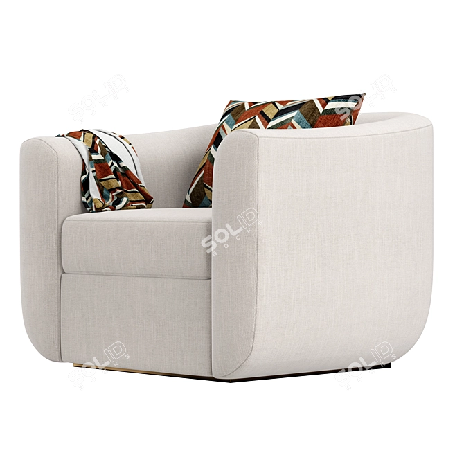 Minimalist White Velvet Armchair 3D model image 3