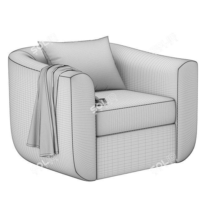 Minimalist White Velvet Armchair 3D model image 7