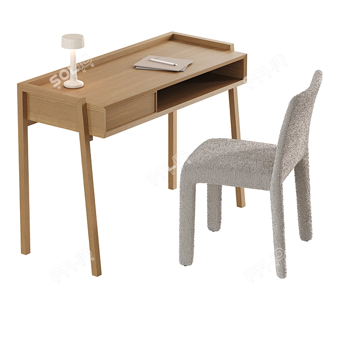 Sleek Oak Desk Set 3D model image 1