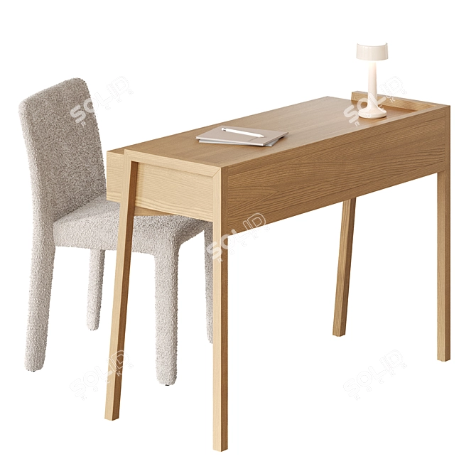Sleek Oak Desk Set 3D model image 2