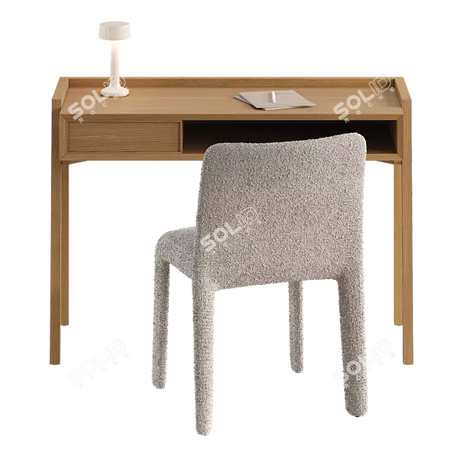 Sleek Oak Desk Set 3D model image 3